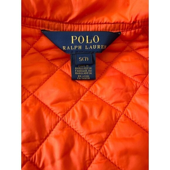 Polo Ralph Lauren Puffer Vest Orange Kids Quilted Belt Snap Pockets Size Small - Picture 6 of 6